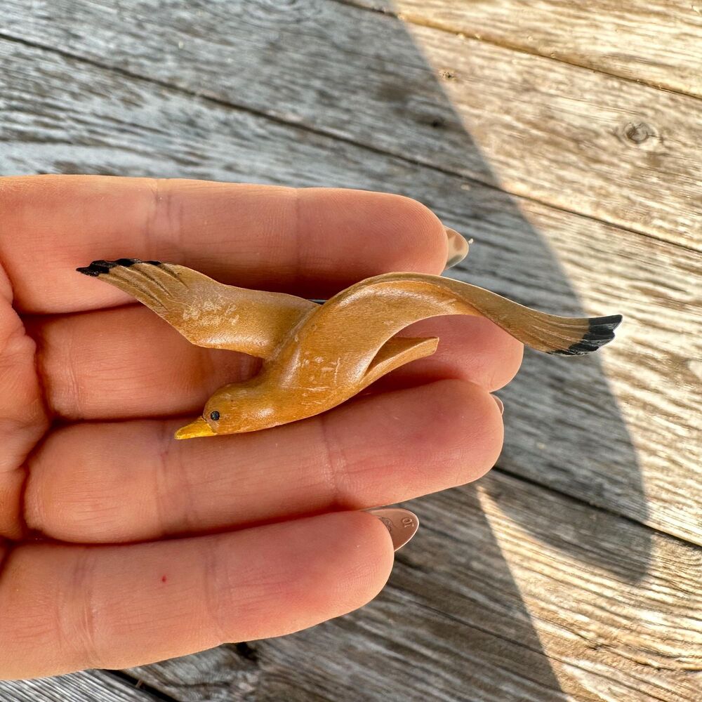 Vintage Jewelry Wooden Bird Brooch Pin